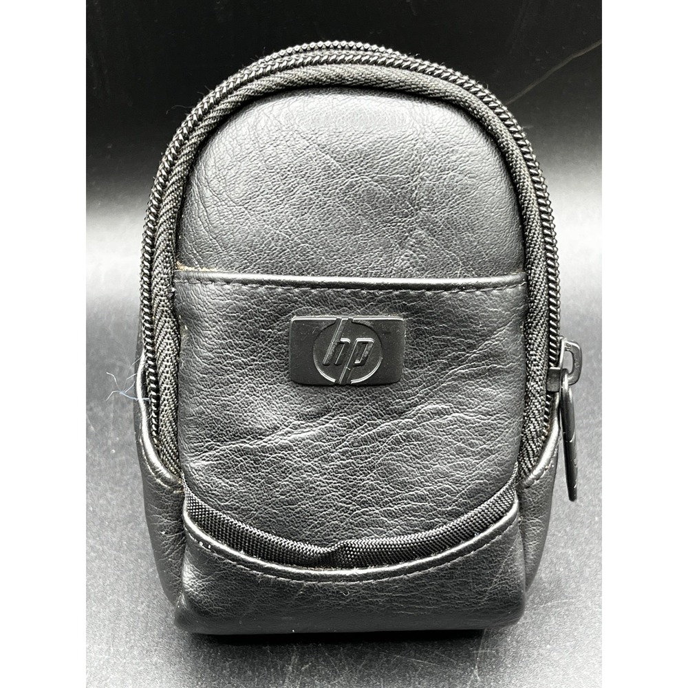 Vtg HP Black Pebble Leather Small Electronics Camera Case Pouch Belt Bag 5"x3.5"